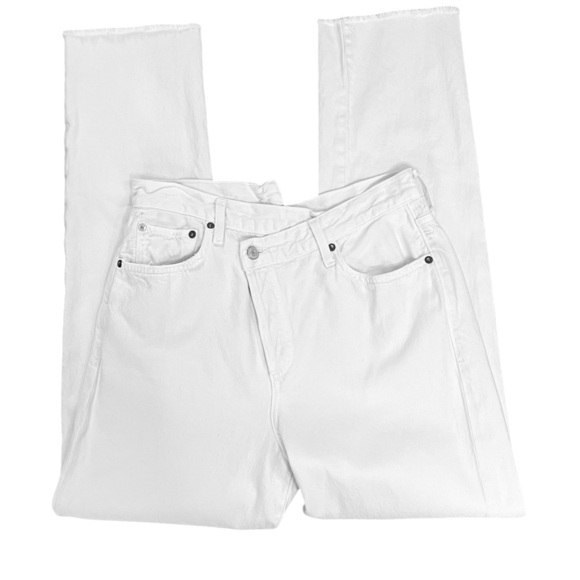 AGOLDE Criss Cross High Rise Straight Leg White Jeans Half Back Waistband Sz 28 - Picture 5 of 14